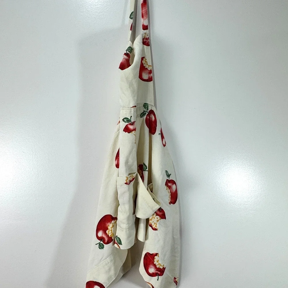 Full Apple Print Tie Apron Handmade Kitchen Cooking Granny Core Stains